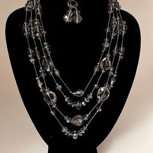 Charisse NY Smokey Gray Crystal Beaded 4 Strand Necklace w/Matching Earring